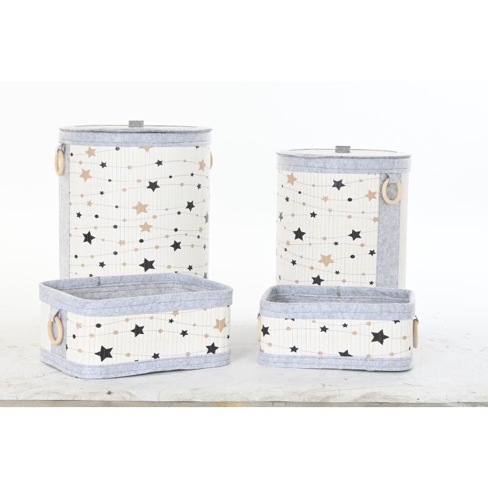 DKD Home Decor Cesta de Bambú y Fieltro Set de 4 con Estrellas, Blanco, Gris, Dorado, Negro 36 x 50 x 36 cm 3