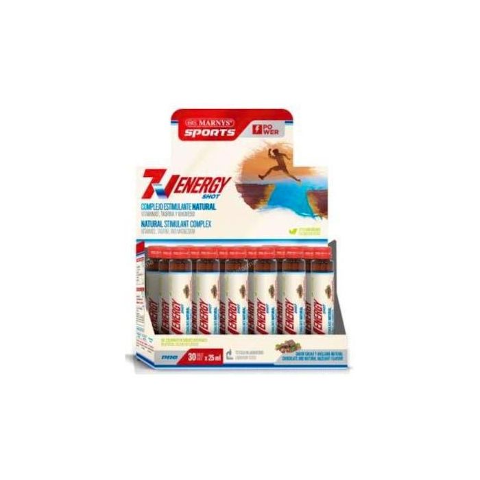 MARNYS 7V Energy Shots Viales 30u. Para Aliviar Cansancio y Fatiga, con 7 Vitaminas B, Taurina y Cafeína, Sabor Cacao y Avellana