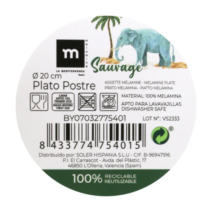 La Mediterranea Plato de Postre Mel.Sauvage 20 cm (24 Unidades) 2