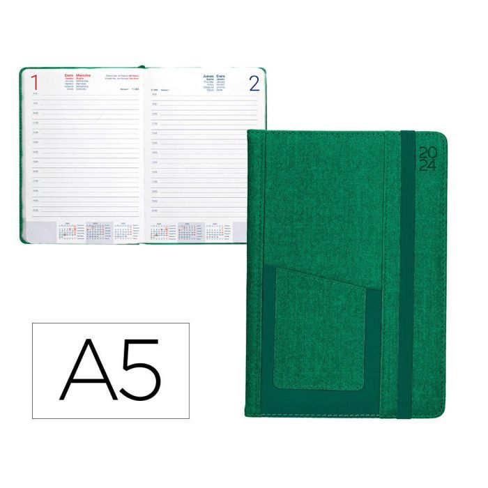 Agenda Encuadernada Liderpapel Saria A5 2025 Dia Pagina Color Verde Papel 70 gr