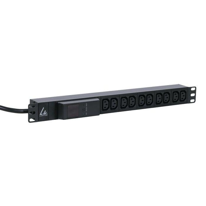 Lanview Regleta PDU Rack 19'' 1U, 10 tomas C13, 16A con Medidor AMP y Cable 3m, Enchufe Commando IEC 60309