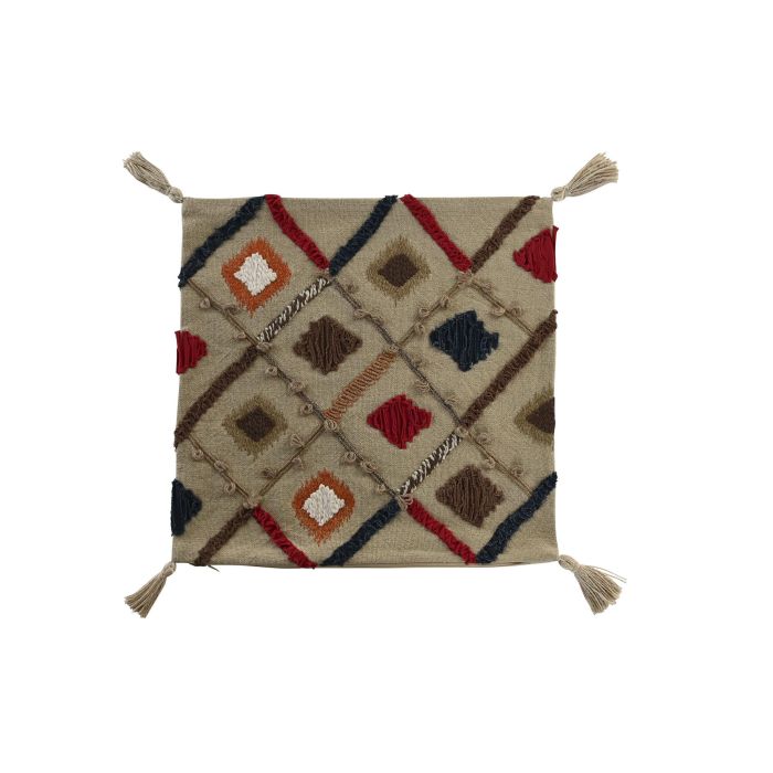 DKD Home Decor Funda Cojín de Poliéster Multicolor con Flecos y Cremallera 50x50 cm 4