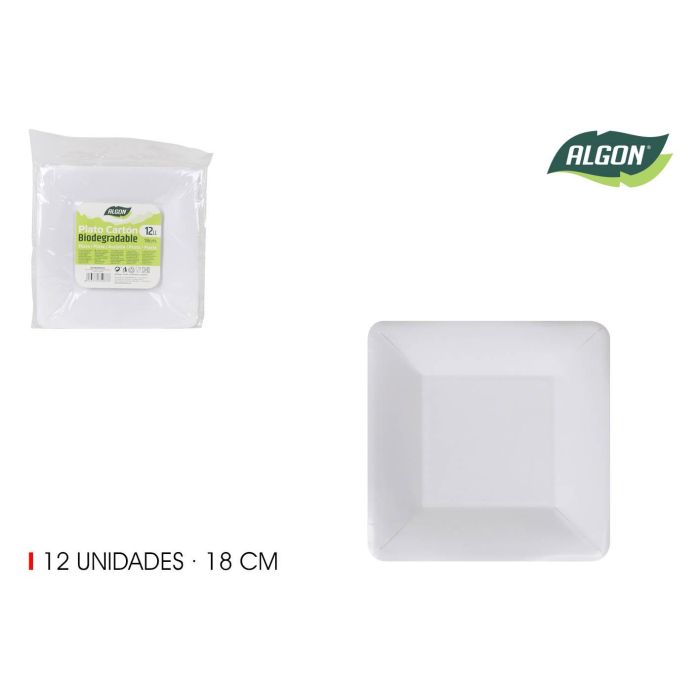 Set de 12 platos de cartón cuadrados con logo de soja 18 cm Algon (36 Cajas) Set de 12 platos de cartón cuadrados con logo de soja 18 cm Algon (36 Cajas)