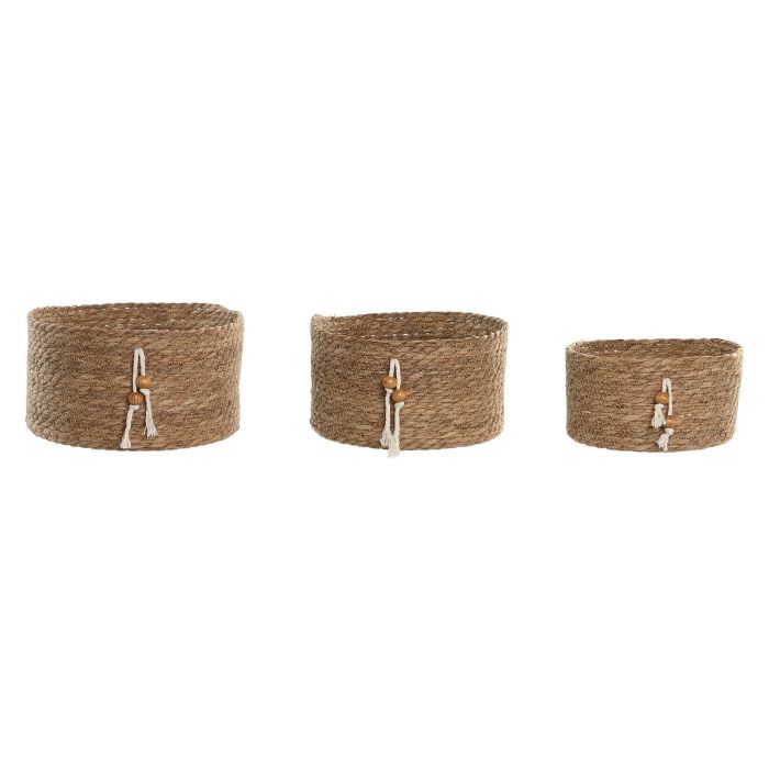 DKD Home Decor Cesta de Almacenaje Básicos de Fibra Natural 30x30x15 cm - Set de 3 Cestas Decorativas