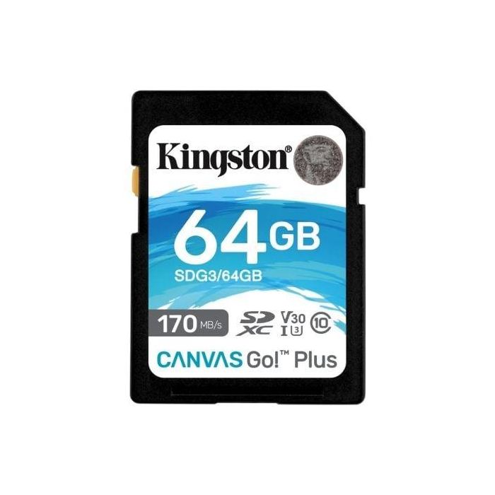 Tarjeta de Memoria Kingston CANVAS Canvas Go! Plus 64GB SD XC/ Clase 10/ 170MBs Tarjeta de Memoria Kingston CANVAS Canvas Go! Plus 64GB SD XC/ Clase 10/ 170MBs