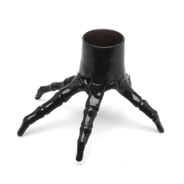 Copa Decorativa Negra 11x15 cm con Base de Mano Esquelética Gótica
