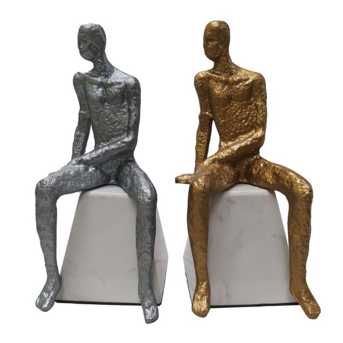 DKD Home Decor Figura Hombre Moderno de Hierro y Mármol Plateado y Negro 12x28x11 cm (2 Unidades)