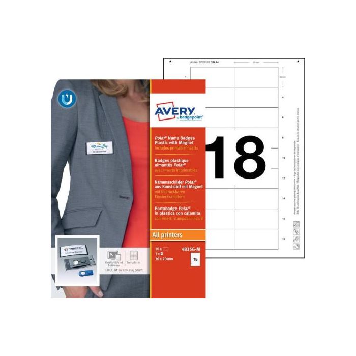 Avery 4835G-M Caja 10 Portanombres Polar Badge Antracita con Imán – 30 x 65 MM Plástico 2