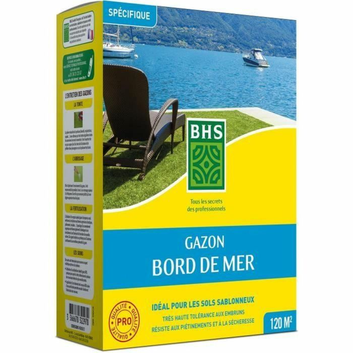 BHS BHS1689087765041 Césped Seaside 3kg | Resistente al Viento, la Sequía y la Sal | Césped de Verano, Hermoso y Robusto