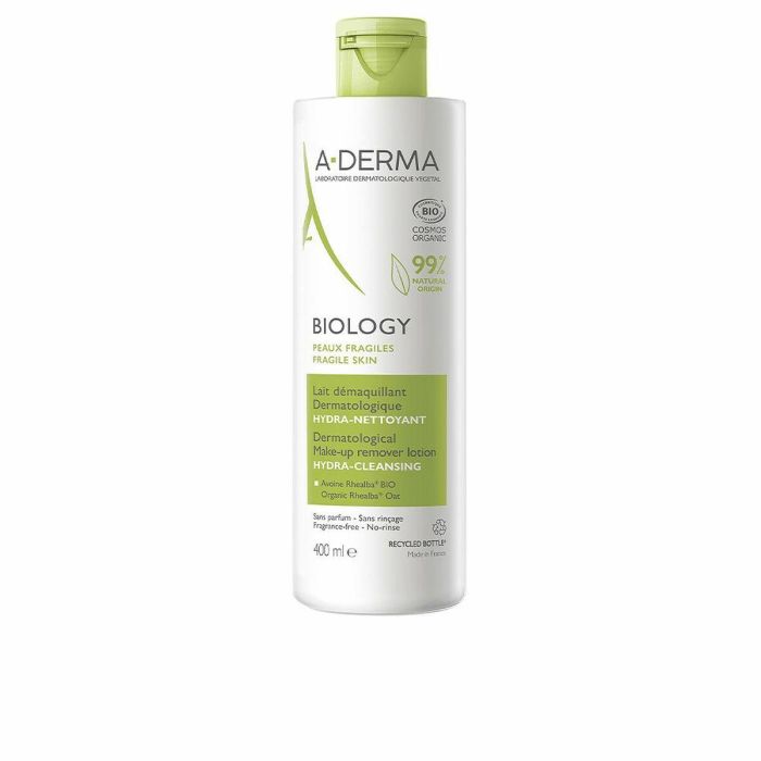 A-Derma BIOLOGY Leche Desmaquillante Dermatológica Limpiador Facial Pieles Delicadas 400 ml