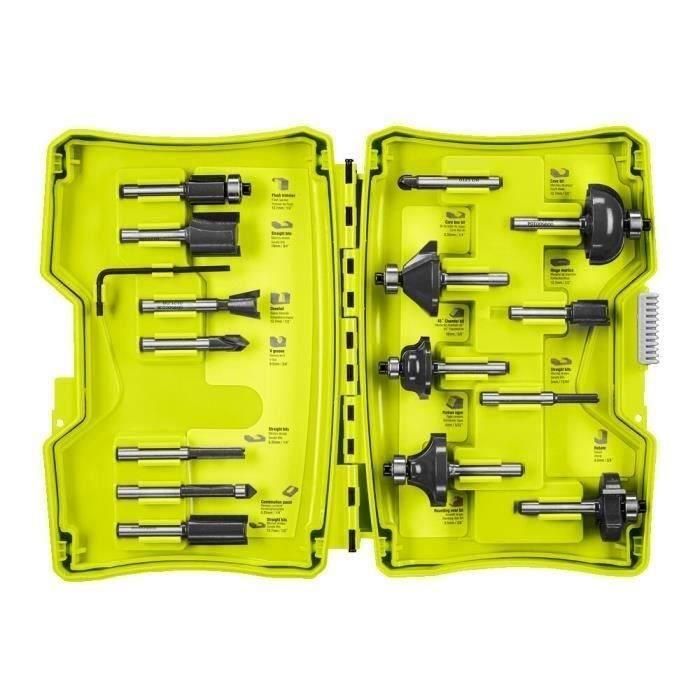 Ryobi RAKRBS15 Caja de 15 Fresas Variadas para Router con Vástago de 6 mm Ryobi RAKRBS15 Caja de 15 Fresas Variadas para Router con Vástago de 6 mm