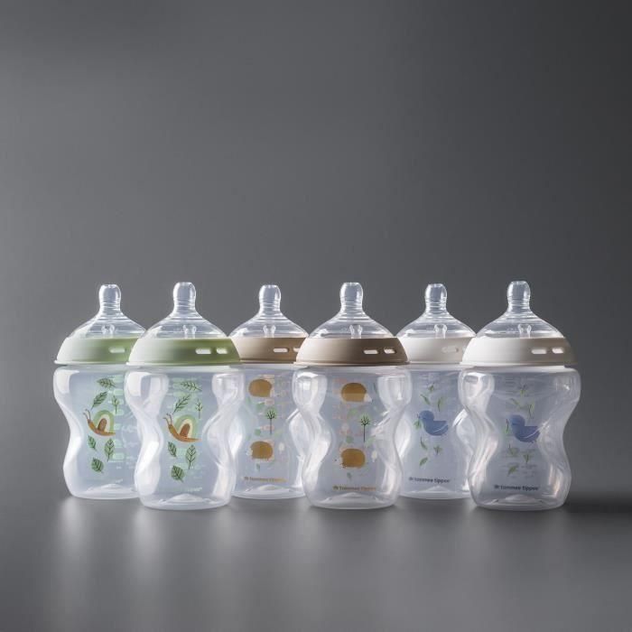 Tommee Tippee Closer to Nature Pack de 6 Biberones 260ml con Tetina Anticólicos, Imita Pecho Materno y Silicona Suave, Sin BPA 1