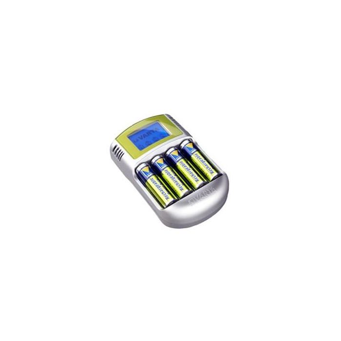 Varta 57070 201 401 Cargador Baterías LCD para 4 Pilas Recargables AA/AAA NiMH, 1.4A, 1.2V, Carga Rápida 2h