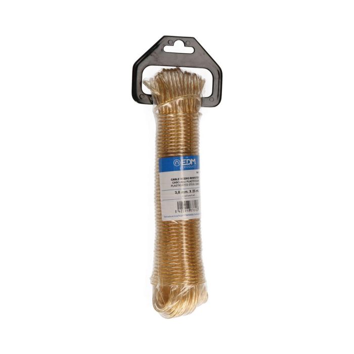 Edm Cable de acero plastificado oro 3,8 mm x 25 m para tendederos, cercados e industria 1