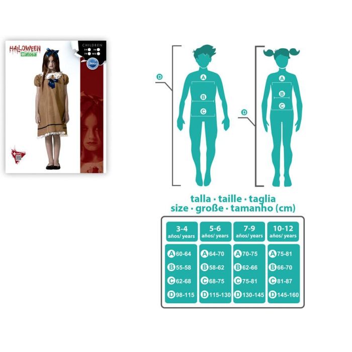 Disfraz Muñeca Marrón Con Lazo Azul Halloween para Niña de 7-9 Años Polyester