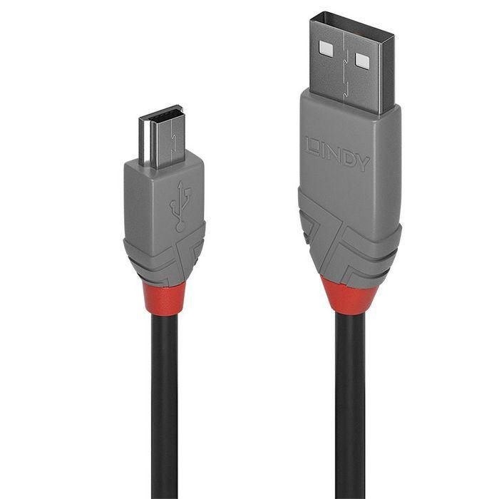 Lindy 0.5m USB 2.0 Type A to Mini-B Cable, Anthra Line Lindy 0.5m USB 2.0 Type A to Mini-B Cable, Anthra Line