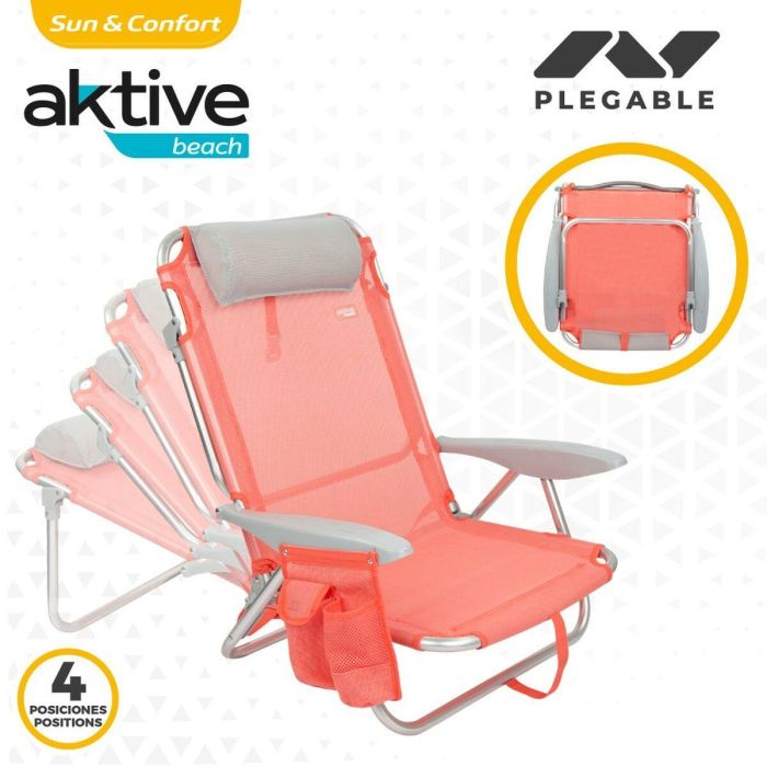 Silla Plegable con Reposacabezas Aktive Flamingo Coral 51 x 76 x 45 cm (2 Unidades) 2 Silla Plegable con Reposacabezas Aktive Flamingo Coral 51 x 76 x 45 cm (2 Unidades) 2