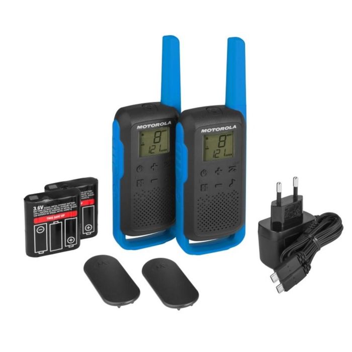 Motorola Walkie Talkie T62 PMR446 Azul con 16 Canales y Manos Libres Recargable USB