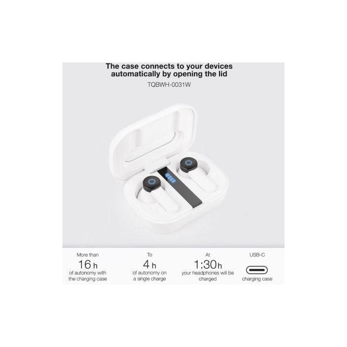 Auriculares Bluetooth TooQ Bender TQBWH-0031W con estuche de carga/ Autonomía 4h/ Blancos 2 Auriculares Bluetooth TooQ Bender TQBWH-0031W con estuche de carga/ Autonomía 4h/ Blancos 2