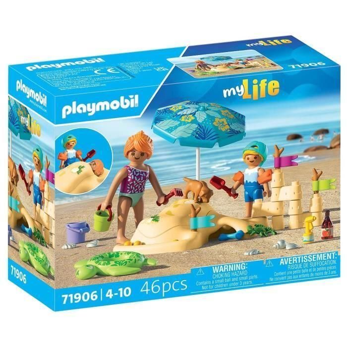 Playmobil 71906 Diversión Familiar en la Playa: Castillo de Arena, Figuras y Accesorios para Niños +4 Años