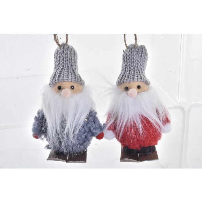 DKD Home Decor Surtido 12 Adornos Colgantes Navidad Alpina Noel Poliéster Rojo Gris Rosa Blanco 7x12x9 cm 1
