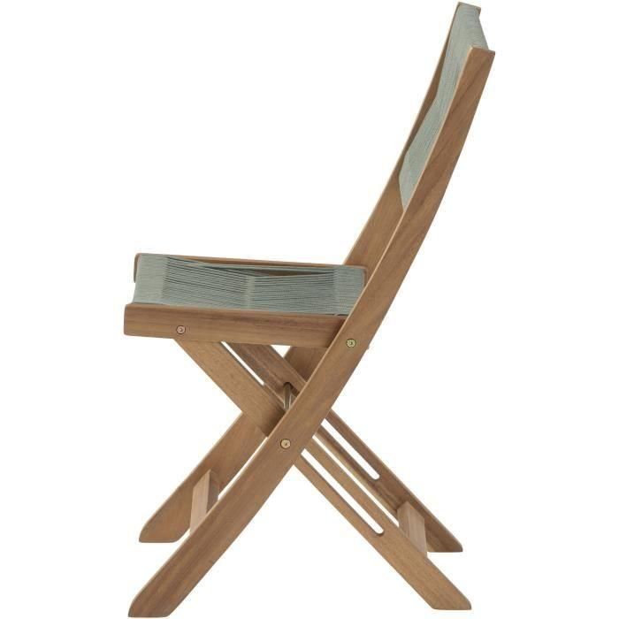 Conjunto de bistró plegable de madera de acacia FSC con tejido de cuerda verde oliva - 2 personas - MAKENA 4 Conjunto de bistró plegable de madera de acacia FSC con tejido de cuerda verde oliva - 2 personas - MAKENA 4