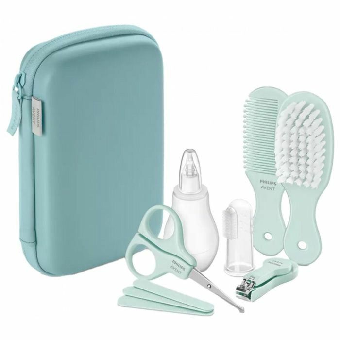 Philips Avent AUC1708733565139 Kit de cuidado para bebés: cortaúñas, tijeras, 3 limas, peine, cepillo para el pelo, aspirador nasal y cepillo de dientes.