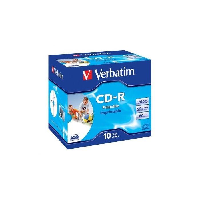 Verbatim CD-R Azo 700MB 52X 10 Unidades Caja Jewel Superficie Wide Inkjet Printable Verbatim CD-R Azo 700MB 52X 10 Unidades Caja Jewel Superficie Wide Inkjet Printable