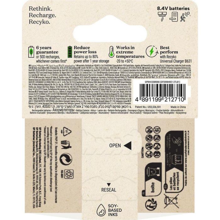 GP Pila Recargable ReCyko 9V 200mAh NiMh para Bajas Temperaturas - Lista para Usar y Ecológica 2