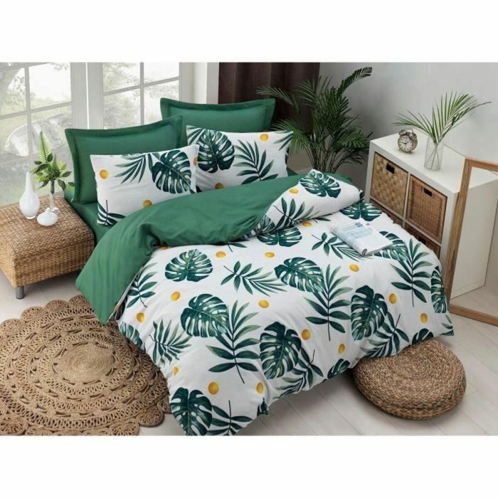 Juego de cama MEN8681875314878 - Funda nórdica 220x240 cm y 2 fundas almohada 60x60 cm - Algodón Poliéster - Verde