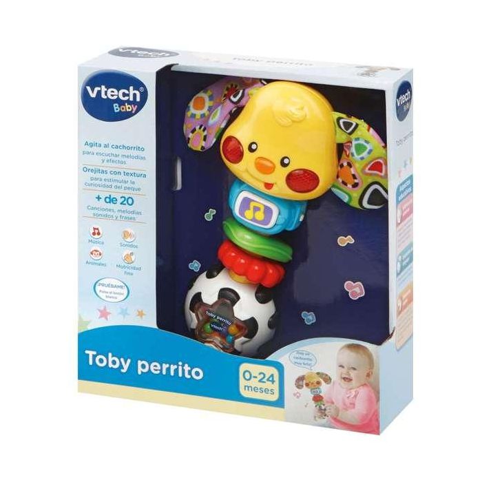 VTech Sonajero Perrito Toby con Luces, Música y Diferentes Texturas para Bebés 0-24 Meses, Juguete Educativo con Pilas Incluidas, 18x13.5x5 cm