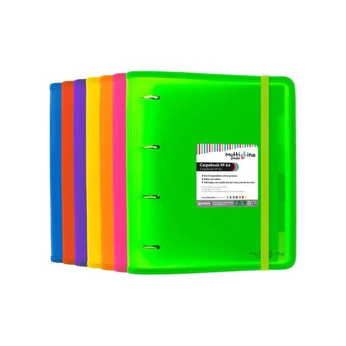 Carpebook Multiline P.P A4 4An.35Mm Violeta Con Recambio, Sobre Velcro Y 6 Separadores Extra Gruesos. (Set de 2)