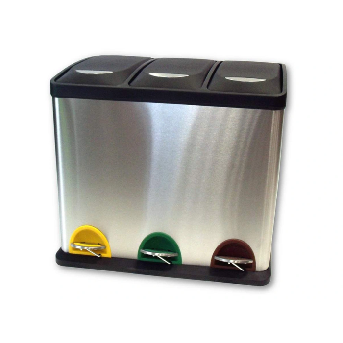 Q-connect Papelera Contenedor Metálica con Tapa de Plástico y Pedal, 3 Depósitos, 45L, 605x340x485 mm 2