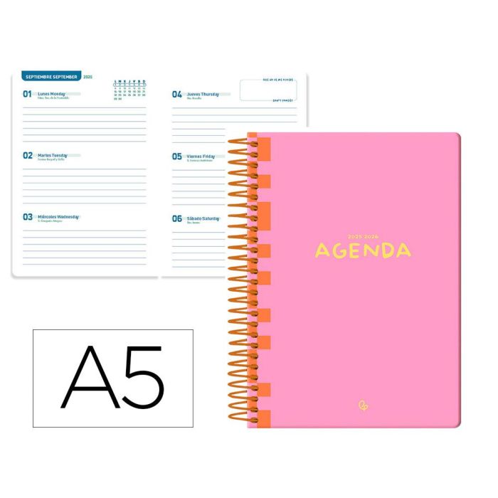 Agenda Escolar Liderpapel 25-26 Espiral Classic Rosa Semana Vista A5 Bilingüe Papel Fsc 70 gr Agenda Escolar Liderpapel 25-26 Espiral Classic Rosa Semana Vista A5 Bilingüe Papel Fsc 70 gr