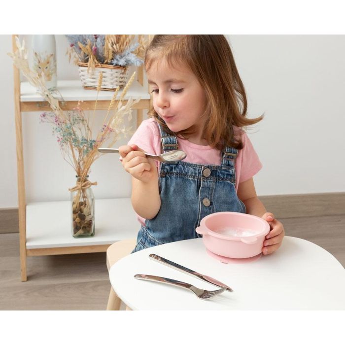 Cubiertos Infantiles De Acero Inoxidable En Rosa 1 Cubiertos Infantiles De Acero Inoxidable En Rosa 1