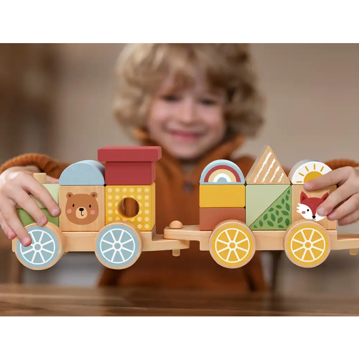 Imaginovo Juego Infantil Madera Tren Figuras Apilables con Ruedas +18 Meses 38x9,5x7,5cm 5