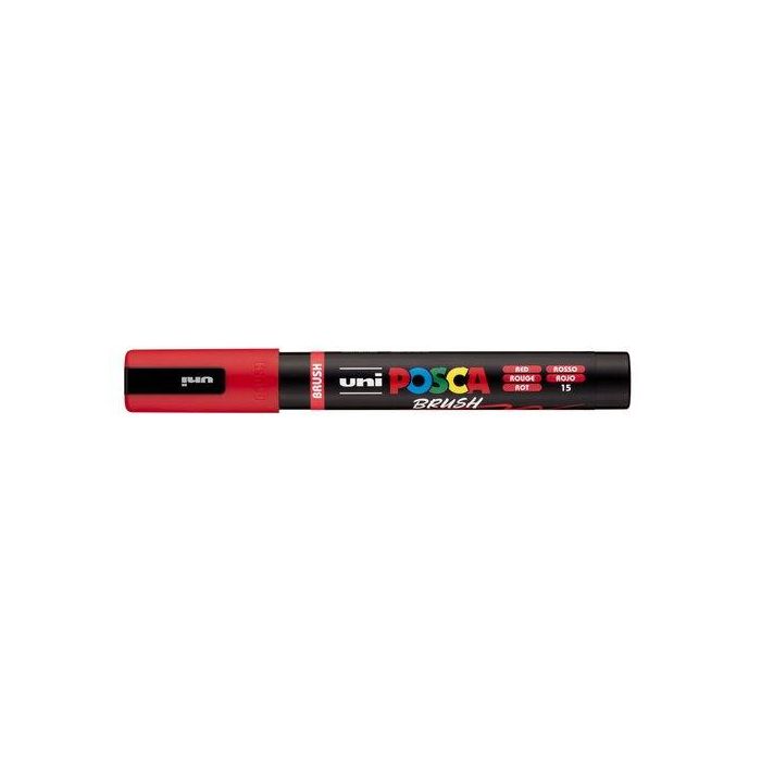 POSCA PC-5Br Marcador Brush Punta M Semiflexible Rojo - Base Agua, Secado Rápido, UV Resistente