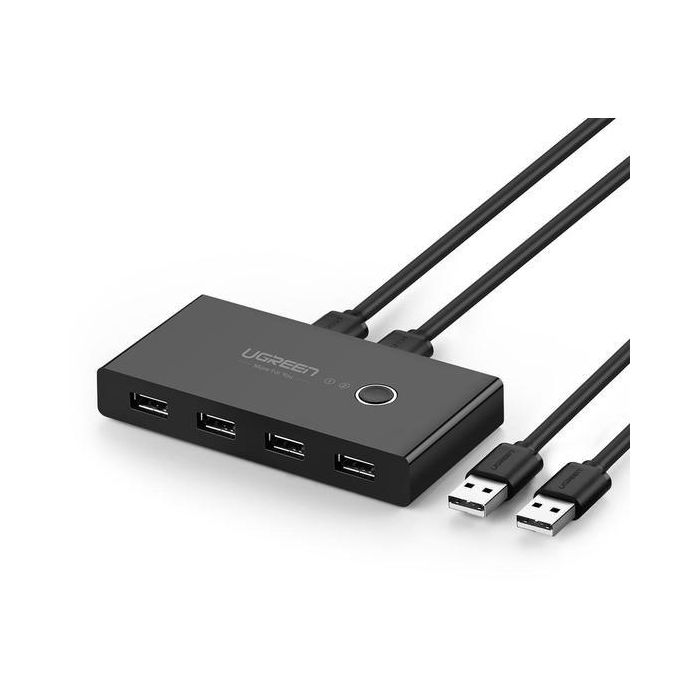 UGREEN Switch Selector USB 2.0 de 2 entradas a 4 salidas, 6 puertos, negro, cable 1.5m, compatible Windows/Mac/ChromeOS