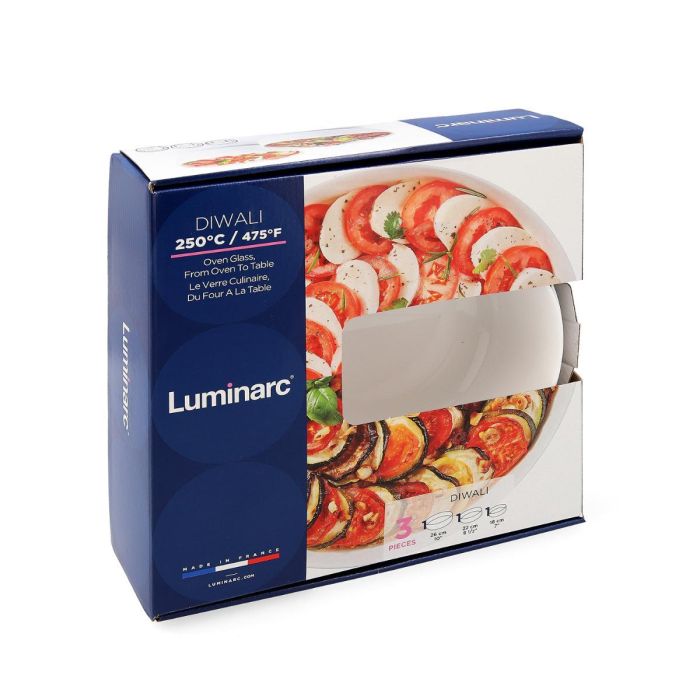 Luminarc Set 3 Fuentes Redondas Vidrio Templado Diwali Blancas 26-22-18 cm - Apto Lavavajillas, Microondas, Frigorífico, Fabricado en Francia 2 Luminarc Set 3 Fuentes Redondas Vidrio Templado Diwali Blancas 26-22-18 cm - Apto Lavavajillas, Microondas, Frigorífico, Fabricado en Francia 2