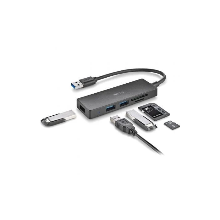 NGS IHUB READER Hub USB 3.0 con 3 Puertos y Lector de Tarjetas SD/microSD 2