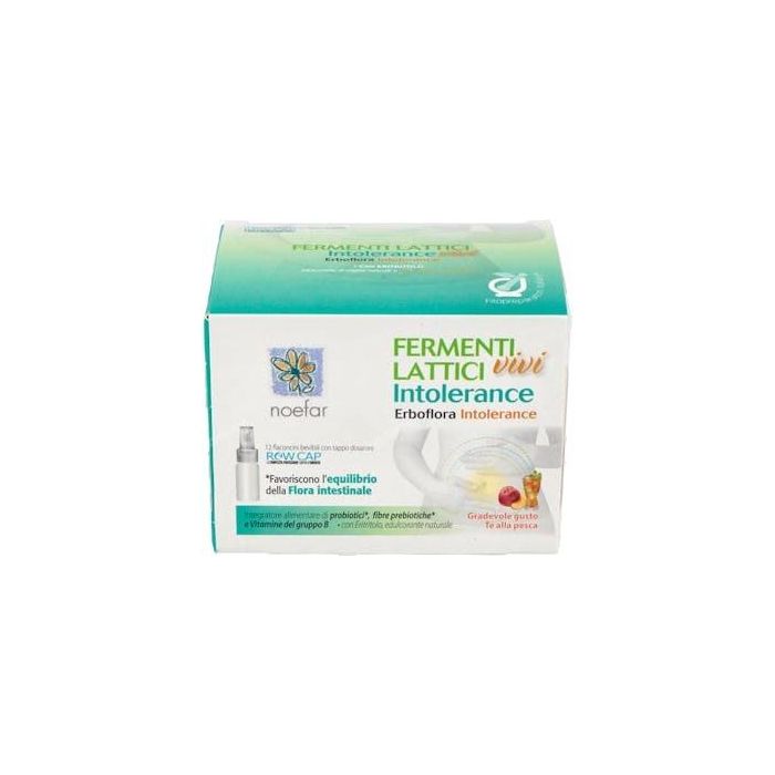 Erboflora Intolerance Probióticos, Prebióticos y Vitaminas B para el Equilibrio de la Flora Intestinal Sabor Melocotón 12 Ampollas
