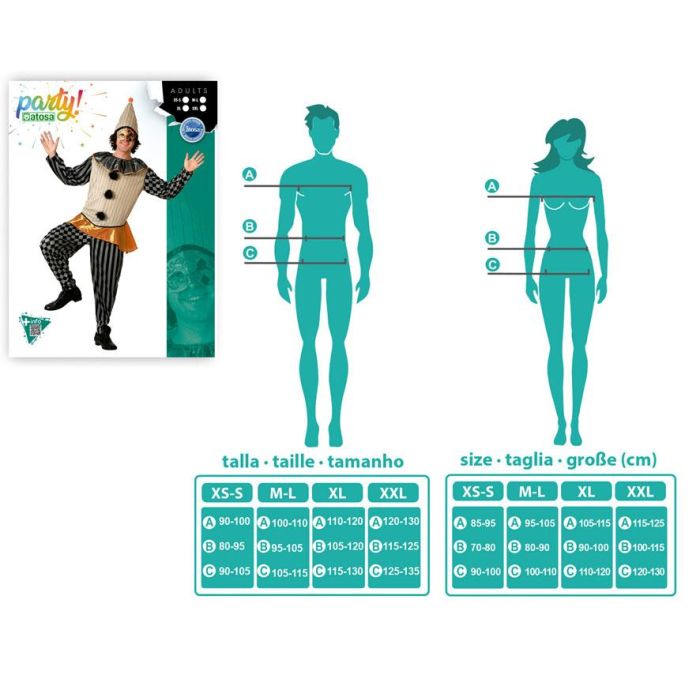 Disfraz Polichinela Circo Adulto Unisex M-L con Bonete, Camiseta Manga Larga y Pantalón 3