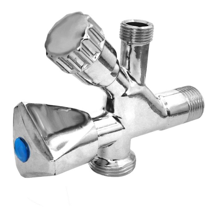 MT Válvula Mixta Lavadora Lavabo Ø½ x ¾ x 3/8 pulg Cuerpo Reforzado Latón Mandos ABS Cromado Florón Acero Inoxidable Dos Salidas Independientes