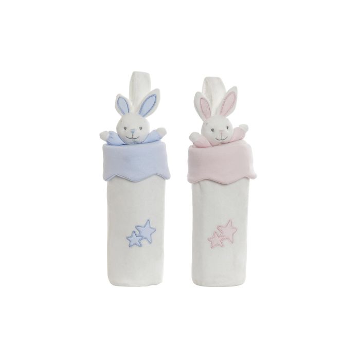 DKD Home Decor Portabiberón para Bebé Colección Happy Rabbit con Conejito Poliéster Zipper Azul Celeste Rosa 10x30x9 cm (6 Unidades)