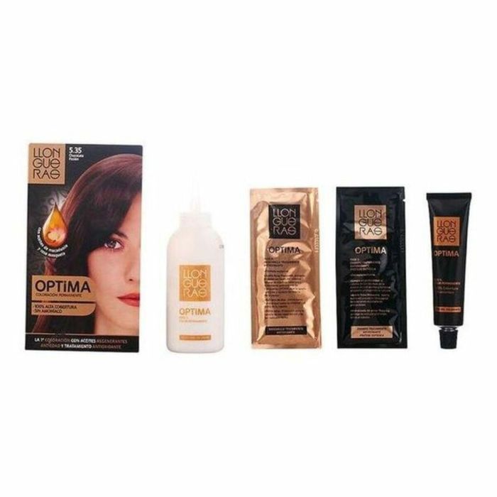 Llongueras #5.35 OPTIMA Tinte de Pelo Coloración Permanente Sin Amoníaco, Cobertura Canas, Rosa Mosqueta y Macadamia, Passion Chocolate