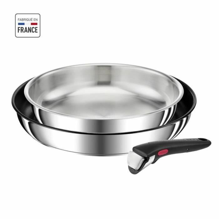 TEFAL INGENIO Set 3 piezas, Sartenes 24/28 cm, Mango, Inducción, Recubrimiento antiadherente + acero inoxidable, Hecho en Francia, Preferencia L9739102