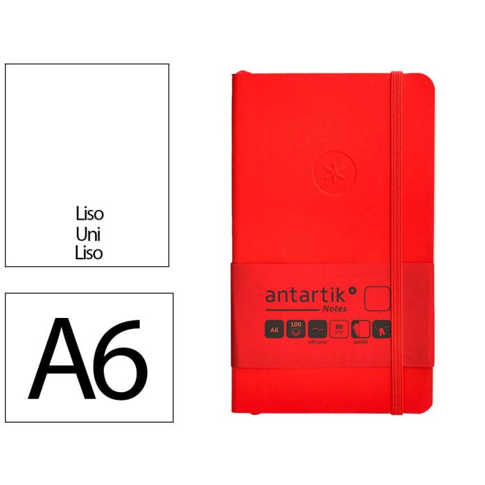 Cuaderno Con Gomilla Antartik Notes Tapa Blanda A6 Hojas Lisas Rojo 100 Hojas 80 gr Fsc