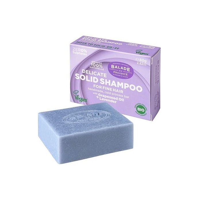 BALADE EN PROVENCE Champú Sólido Bio Lavanda Cabello Fino Voluminizador con Aceite de Semilla de Uva 40 Gr