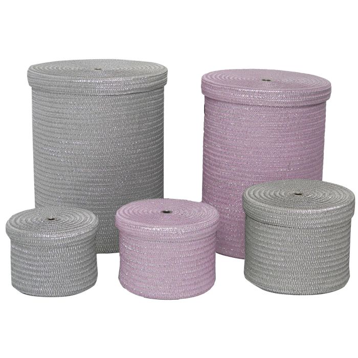 Cesta Basicos DKD Home Decor Rosa Gris 42 x 52.5 x 42 cm Set de 5 Cesta Basicos DKD Home Decor Rosa Gris 42 x 52.5 x 42 cm Set de 5