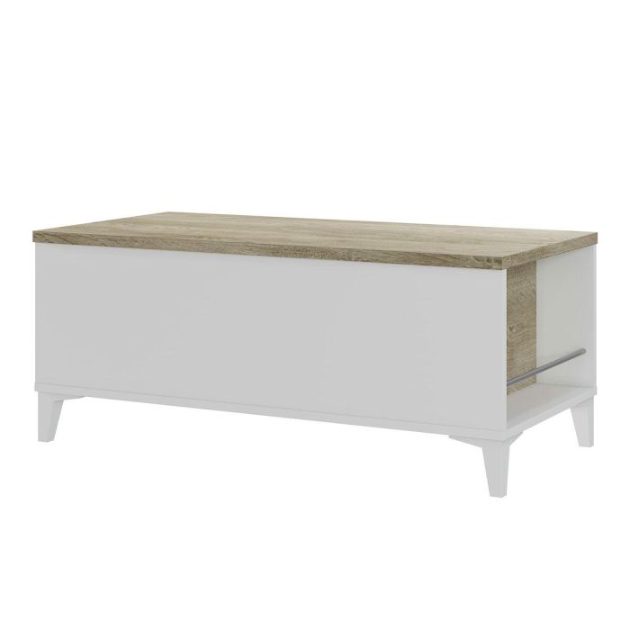 Mesa de centro con tapa elevable - Roble y decoración blanca - L 100 x P 50/72 x H 42/55 cm 7